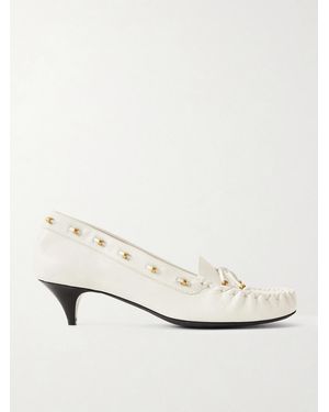 KHAITE Milly Embellished Whipstitched Textured-Leather Court Shoes - Natural