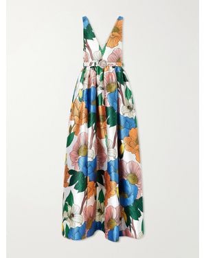 Borgo De Nor Isabella Belted Floral-Print Taffeta Maxi Dress - White