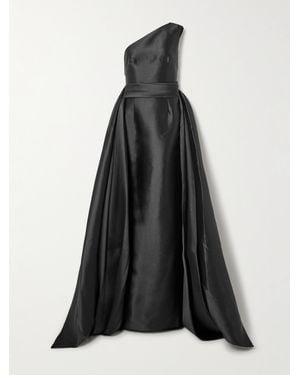 Solace London The Charo One-Shoulder Draped Satin-Twill Gown - Black