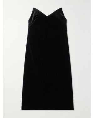 Loewe Strapless Cotton-Blend Velvet Midi Dress - Black