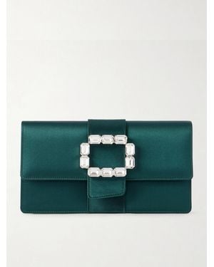 Manolo Blahnik Maycapjou Crystal-Embellished Satin Clutch - Green