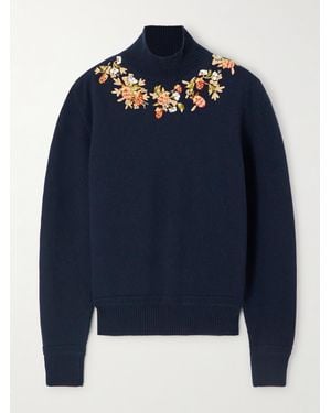 Bally Stehkragenpullover Aus Wolle Mit Zierperlen Und Stickereien - Blau