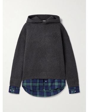 Acne Studios Mehrlagiger Kapuzenpullover Aus Strick Und Kariertem Baumwollflanell - Blau