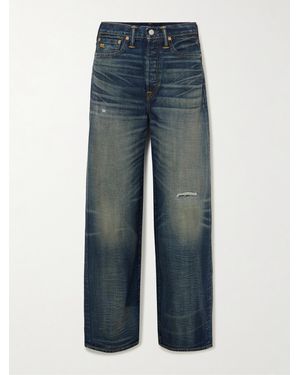 RRL Distressed High-Rise Wide-Leg Jeans - Blue