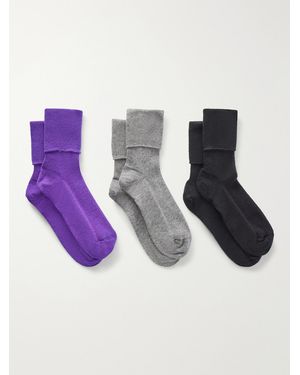 Johnstons of Elgin Set Of Three Ribbed Cashmere-Blend Socks - Blue