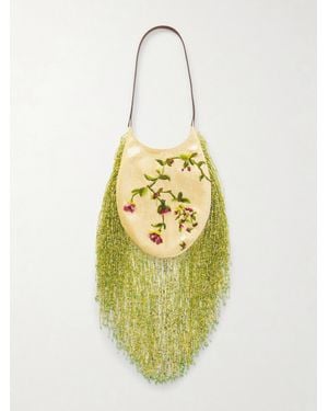 Tory Burch Schultertasche Aus Satin Mit Lederbesatz, Stickereien, Verzierungen Und Fransen - Mettallic