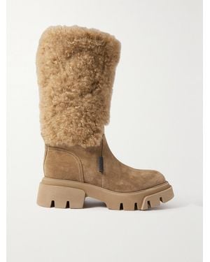 Brunello Cucinelli Shearling And Suede Ankle Boots - Brown