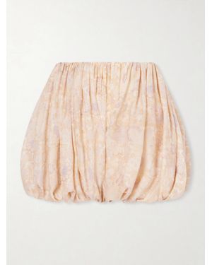Chloé Pleated Floral-Print Silk-Charmeuse Shorts - Natural