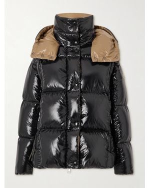Moncler Daunenjacke Aus Gestepptem, Glänzendem Shell Mit Kapuze - Schwarz
