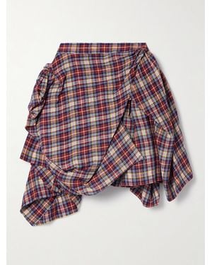 Vivienne Westwood Nymph Asymmetrischer Minirock Aus Einer Leinen-Baumwollmischung Mit Karomuster Und Raffungen - Rot