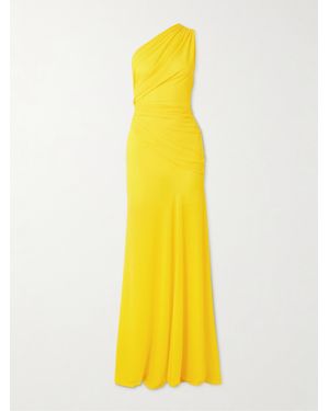 Alex Perry Asymmetrische Robe Aus Recyceltem Strukturiertem Jersey Mit Stretch-Anteil Und Raffungen - Gelb