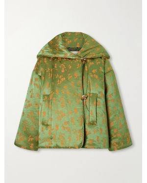 Dries Van Noten Hooded Padded Floral-Jacquard Short Jacket - Green