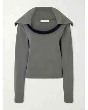 DIOTIMA Caicos Velvet-Trimmed Jersey Stretch-Top - Gray