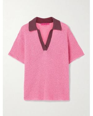 The Elder Statesman Oversized Crocheted Cotton Polo Shirt - Pink