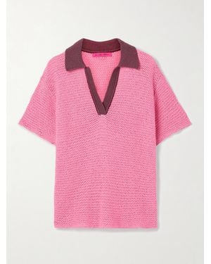 The Elder Statesman Oversized Crocheted Cotton Polo Shirt - Pink