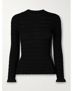 Sea Ruby Ruffled Metallic Pointelle-Knit Top - Black