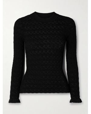 Sea Ruby Ruffled Metallic Pointelle-Knit Top - Black