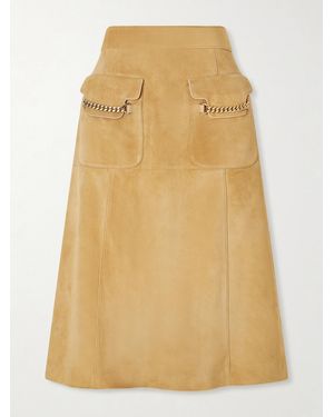 Gucci Chain-Detailed Suede Midi Skirt - Natural