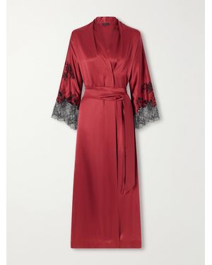 Carine Gilson Belted Lace-Embroidered Silk-Satin Robe
