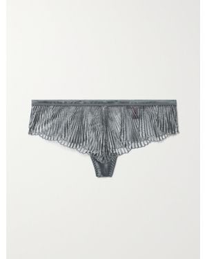 Coco De Mer Athena Satin-Trimmed Metallic Embroidered Stretch-Tulle Thong