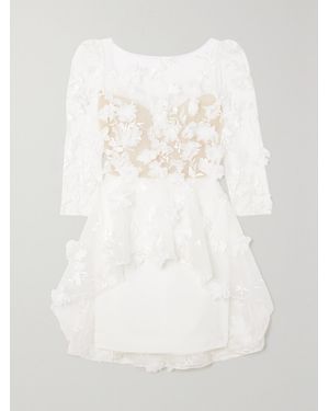 Rime Arodaky Quilak Open-Back Appliquéd Embroidered Tulle And Crepe Mini Dress - White