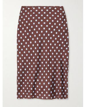 Posse Jupe Midi En Satin De Tencel Mélangé À Pois Leo - Marron