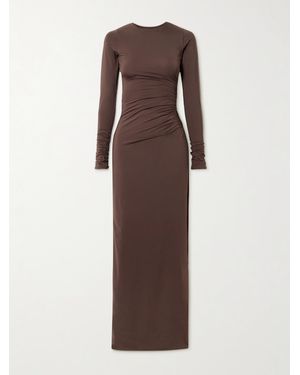 Maygel Coronel Albedo Gathered Stretch-Jersey Maxi Dress - Brown