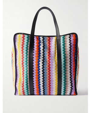 Missoni Riverbero Leather-Trimmed Striped Cotton-Terry Tote - Red