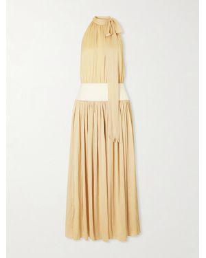 Abadia Knotted Halterneck Satin-Trimmed Crepon Midi Dress - Metallic