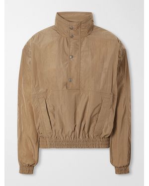 Saint Laurent Logo-Embroidered Cropped Shell Jacket - Brown