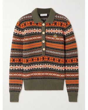 Bally Jacquard-Knit Wool Polo Sweater - Orange
