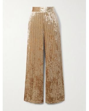 Loretta Caponi Cipro Pinstriped Crushed-Velvet Wide-Leg Pants - Natural