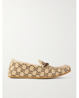 Gucci Bow-Detailed Printed Shearling Loafers - Natural