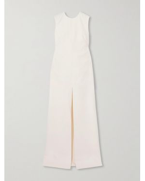 Sa Su Phi Tuxedo Open-Back Draped Silk-Blend Satin-Trimmed Wool Maxi Dress - White