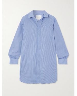 Sacai Hemdblusenkleid Aus Gestreifter Popeline - Blau