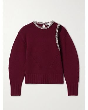 Jonathan Simkhai Monroe Cutout Crystal-Embellished Wool-Blend Sweater - Rot