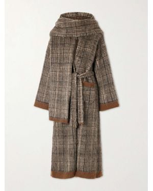 Brunello Cucinelli Scarf-Detailed Belted Checked Brushed Wool-Blend Coat - Natural