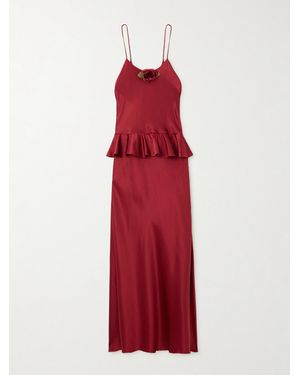 Rodarte Ruffled Appliquéd Silk-Satin Midi Dress - Red