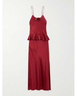 Rodarte Ruffled Appliquéd Silk-Satin Midi Dress - Red
