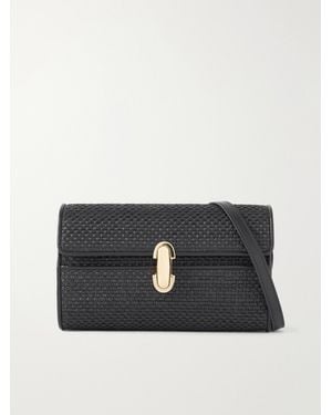 SAVETTE Symmetry Leather-Trimmed Woven Raffia Shoulder Bag - Black