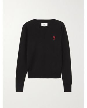 Ami Paris Net Sustain Adc Pullover Aus Merinowolle Mit Stickerei - Schwarz