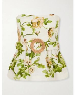 Cara Cara Tilda Strapless Belted Peplum Floral-Print Linen Top - Metallic