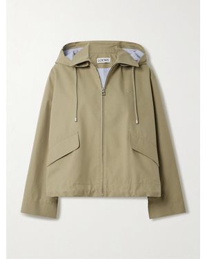 Loewe Hooded Striped Poplin-Paneled Embroidered Cotton-Twill Jacket - Green