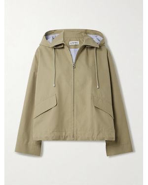 Loewe Hooded Striped Poplin-Paneled Embroidered Cotton-Twill Jacket - Green