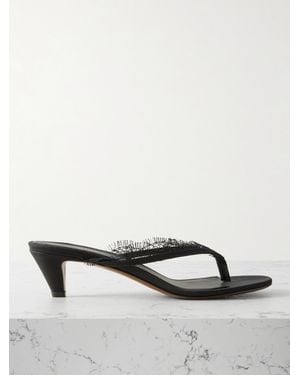 Neous Kalliope Lace And Leather-Trimmed Crepe De Chine Sandals - Black