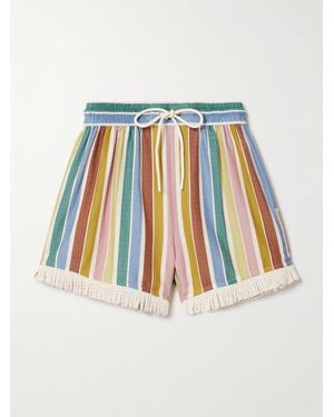 Zimmermann Everley Fringed Striped Cotton-Voile Shorts - White