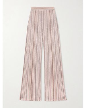 Missoni Striped Metallic Crochet-Knit Wide-Leg Trousers - Pink