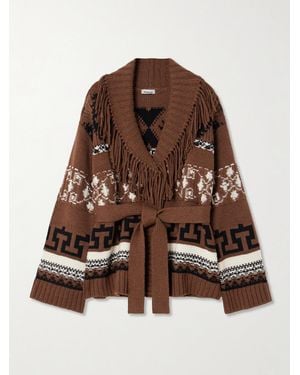 Jonathan Simkhai Cardigan En Laine Et Cachemire Mélangés Intarsia À Ceinture Et À Franges Elwood - Marron