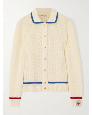 Bally Cardigan En Coton À Mailles Ajourées Et À Rayures - Neutre