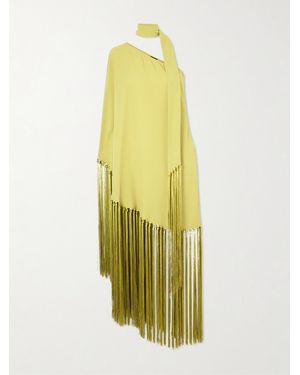 Taller Marmo Gunilla One-Shoulder Scarf-Detailed Fringed Crepe Mini Dress - Yellow